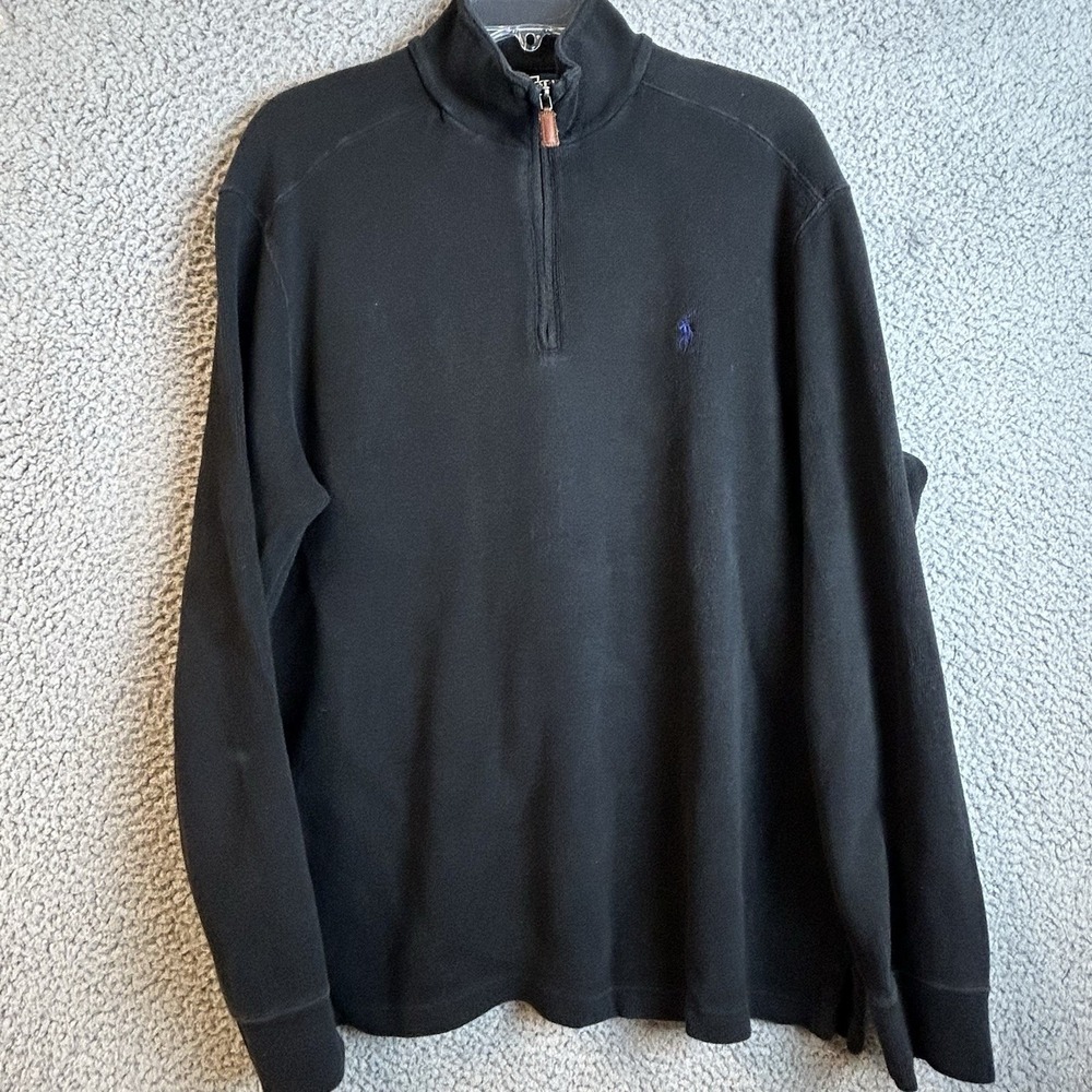 Polo Ralph Lauren Quarter Zip Sweater Men's Size Large Black Preppy Old Money